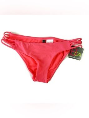 NWT BCA by Rebecca Virtue Coral Solid Strappy Side Stretch Bikini Bottom Small